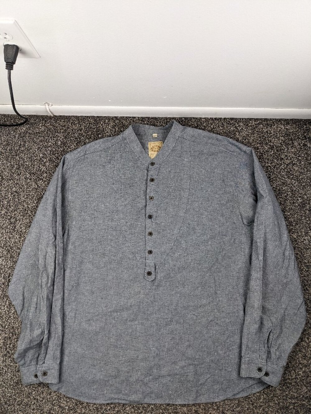Vintage Wah Maker Shirt Chambray Popover Banded Collar L/S Button Mens XL